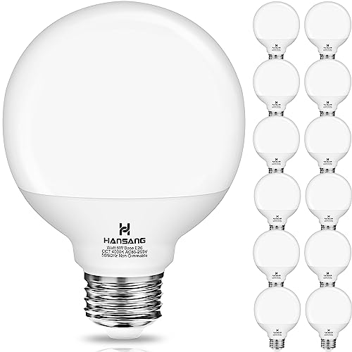hansang 12 Pack Vanity Light Bulbs for Bathroom, 4000K Natural Daylight E26 Base Round LED Globe Bulb, 60W Equivalent, G25 Bathroom Light Bulb for Makeup Mirror, 120V, CRI85+, 500LM, Non-dimmable
