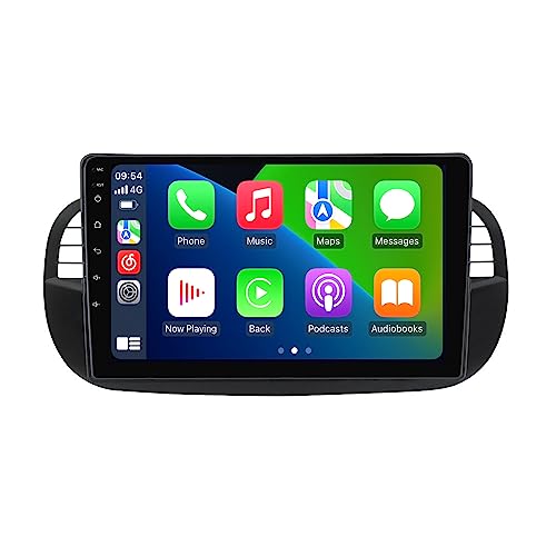 1280 x 720 Andorid 13 8 Core 2+32GB Radio for Fiat 500 500C 2007-2015 Stereo Replacement Dash Kit, 9" QLED Touch Screen Built-in Car-Play Android Auto GPS Navigation SWC DSP RDS Rear View