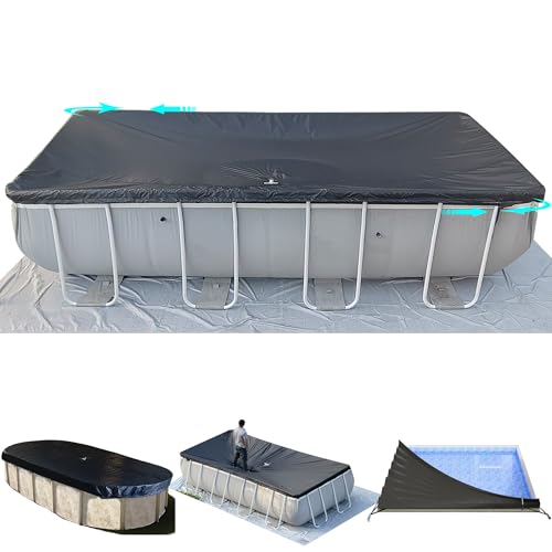SIHAIAN 12x24Ft Rectangular Pool Cover with Side Storage for Oval and Rectangular Above Ground Pool, One-Piece Solar Oval Pool Cover, Preventing Waterlogging, UV and Weather Resistant WP:10000kPa+