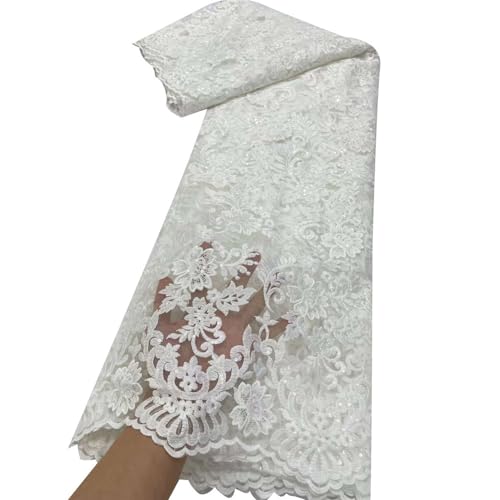 COOVS Africa White Lace Bridal Dress Material Net Fabric Nigeria Lace Fabric ML83N67 (White)