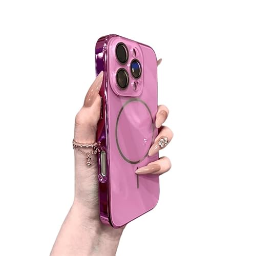 BOGABRA Advanced Electroplated Glass Lens Film Case for iPhone, Compatible with Magsafe Phone Case Anti-Scratch Shockproof Protective Case for iPhone 16/15/14/13 pro max (15promax,Pink)