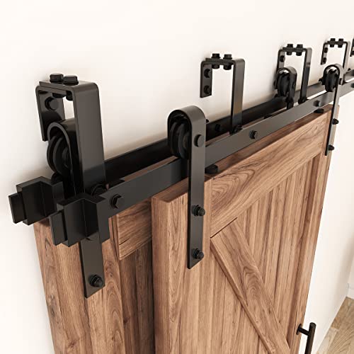 ZEKOO 8FT Double Track Bypass Sliding Barn Door Hardware Kit for 2 Doors, Bypass Barn Door Track Kit, Low Ceiling, Easy Install, J Shape Hanger, Fit 48" Wide Door Panel