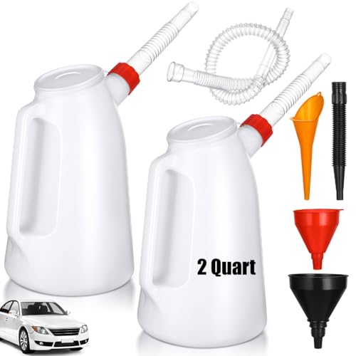 BBTO 2 Pack 2 Quart Oil Measuring Container Automotive Oil Dispenser Jug and 5 Pcs Flexible Funnel Set Automotive Motor Container with Lid and Cap for Automotive Fluids