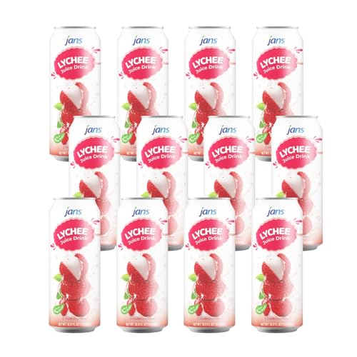 Jans Lychee Juice With Pulp, 16.9 FL OZ | PURELY Lychee Juice | NO Added Sugars | NOT From Concentrate | Fat-Free | Cholesterol-Free (Pack of 12) (Lychee, (pack of 12) 16.9 fl CAN)