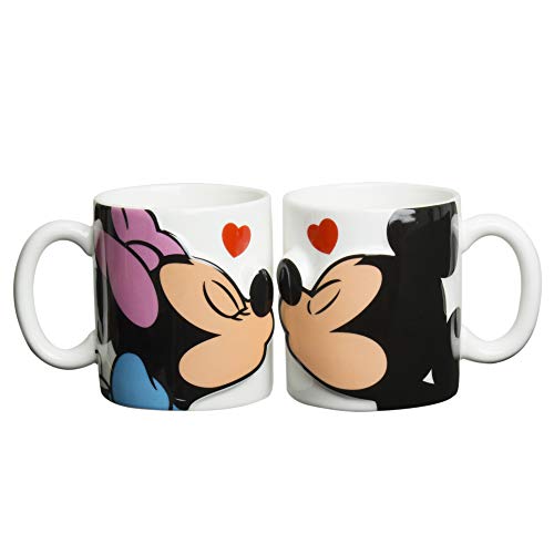 Sunart SAN2148 Disney Mickey & Minnie Kiss Mug Cup Pair of 2 10.1 fl oz (300 ml) Futari Life Couples Pair New Life Tableware Set Dishwasher-Safe Microwave Safe