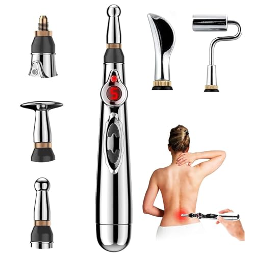 HEAXIY Electronic Acupuncture Pen, 5 Massage Heads Meridian Energy Body Massager Body Heal Therapy for Pain Relief and Healthcare