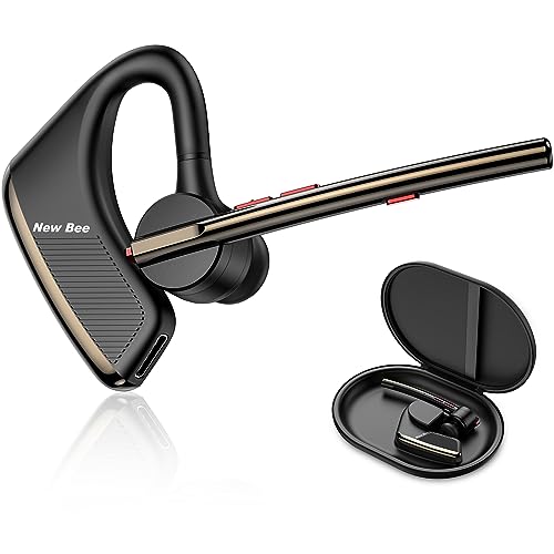 New bee Bluetooth Earpiece V5.2 Wireless Bluetooth Headset 24Hrs Talktime CVC8.0 Dual Mic Noise Cancelling for iPhone/Android/Driver/Business/Office(Black)