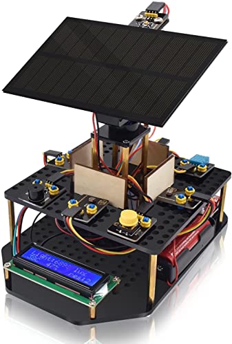 KEYESTUDIO DIY Solar Tracking Electronic Kit for Arduino,Smart Phone Charging Module,Temperature and Humidity Sensor,BH1750 Light Sensor etc.Educational Programming Kit for Teens Adults 15+