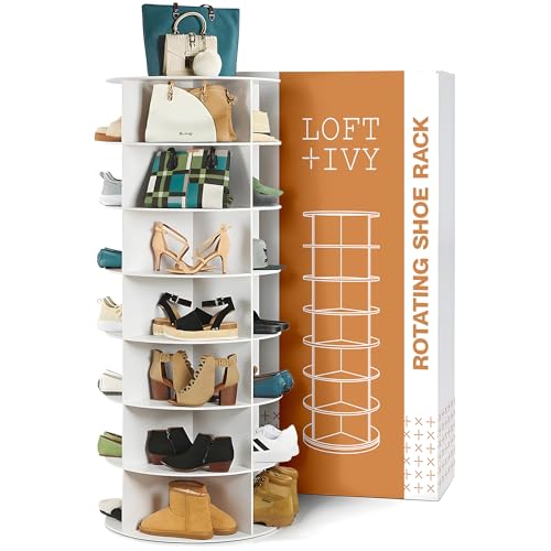 LOFT + IVY 7 Tier Rotating Shoe Rack Tower – 360° Spinning Storage Organizer, Modern Round Shoe Carousel for Closet, Entryway, Bedroom – Space Saving Rotating Lazy Susan Storage Tower