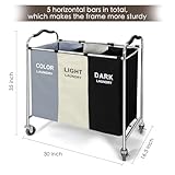 Laundry Basket with Wheels, 240l Laundry Hamper with 3 Section Laundry Bag for Dirty Clothes, Dorm Room Essentials, Towel Organization & Toys Storage Laundry Cart in Laundry Room Organization