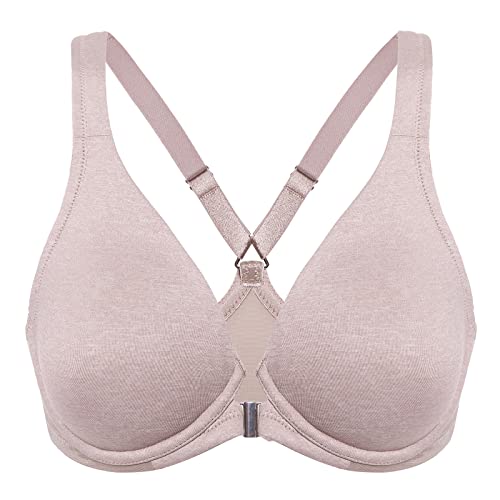 DELIMIRA Women's Front Closure Racerback Bras Plunge Unlined Underwire Full Coverage Seamless Bra B-H Cups Cameo Heather 38C