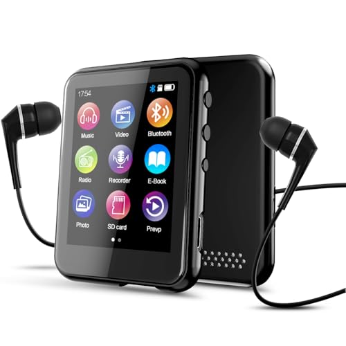 16GB MP3 Player with Bluetooth 5.3, QNGEE 2.4 inch Full Touchscreen Music MP3 for Kids, FM Radio, Voice Recorder, HiFi Sound, E-Book, Earphones Included