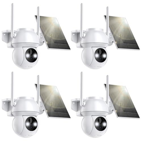 Solar Security Cameras Wireless Outdoor 2K 360° View Battery Powered Cameras for Home Security Camera System with Spotlight Color Night Vision WiFi Camera Outdoor Motion Sensor 2-Way Talk 4 Pack