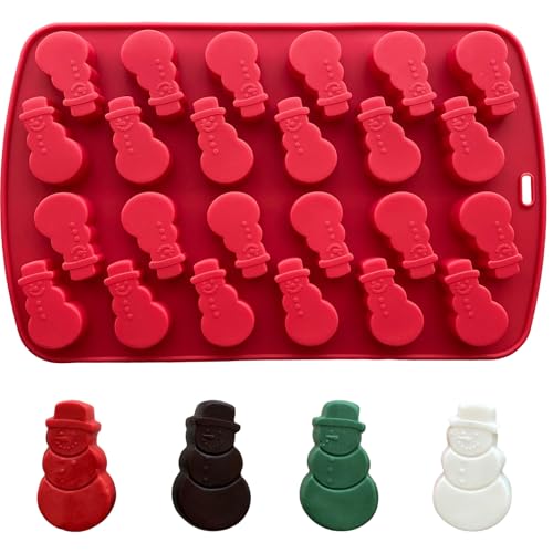 Christmas Silicone Molds For Baking 24 Cavities Snowman Chocolate Molds 3D Shape Snowman Candy Molds Holiday Soap Jello Candle Cake Madeleine Cookie Silicone Molds for Christmas Decoration(snowman)