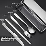 Zing TTI titanium tableware set, travel tableware with box, including titanium fork, knife, chopsticks and spoon, packed in a suitcase, portable design, suitable for school, work, picnic, camping use