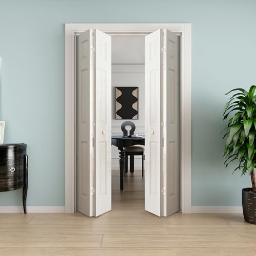 JUBEST 48Inch Bifold Closet Door, Primed Bi-Fold Door Interior Hollow-Core Folding Barn Doors with Hardware Kit & Handle, 46 4/5" x 78 2/5" Panel, Widely Used