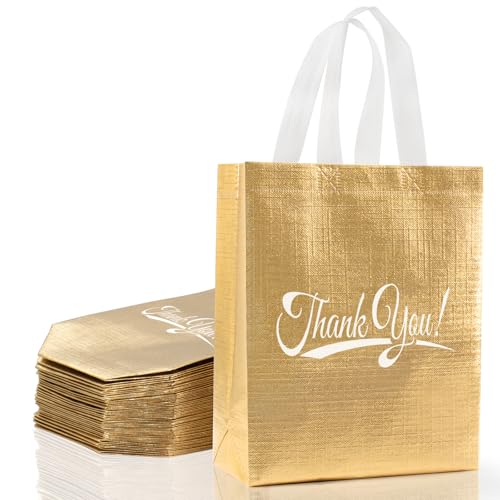 Takytao 30 Pcs Thank You Gift Bags with Handles Bulk Reusable Thank You Return Gift Bags Nonwoven Foldable Bag for Business, Shopping, Wedding, Baby Shower, Graduations, Party Favors