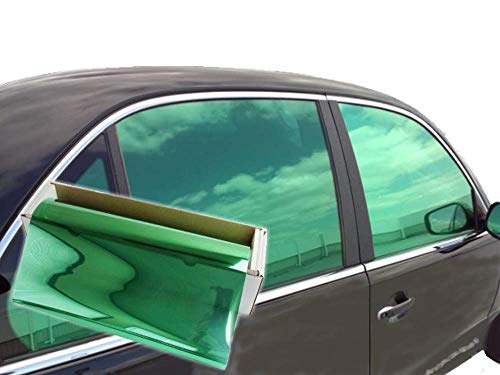 JNK NETWORKS Reflective Car Window Tint Film - One Way Window Mirror Glass Shield Automotive Tinting Sun Blocking Anti UV Heat Control for Car SUV Truck Tractor Boat House Green 20 Inches x 10 Feet