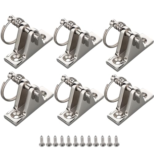 6 Pack Bimini Top 90°Deck Hinge with Pin and Ring, 316 Stainless Steel, Free Installation Screws