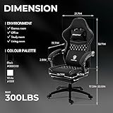 Dowinx Gaming Chair Breathable Fabric Computer Chair with Pocket Spring Cushion, Comfortable Office Chair with Gel Pad and Storage Bag,Massage Game Chair with Footrest,Black