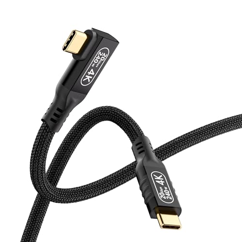 USB Type C Cable 5A Fast Charging 90 Degree Right Angle 4K HDR, USB C Monitor Cable 6.6ft USB C to USB C Video Cable,USB 3.2 Gen 2 20Gbps Data Transfer 240W PD Type C Compatible with Thunderbolt 3/4