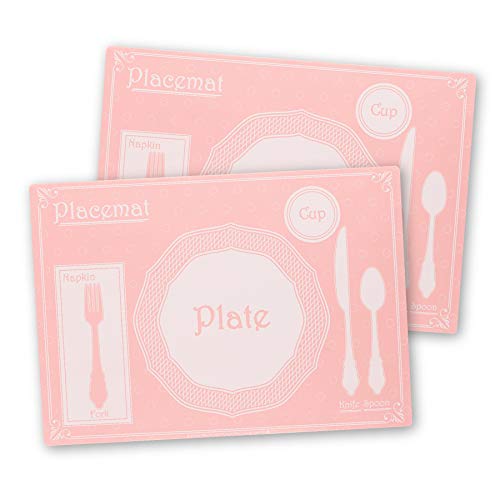 AllSpice 18" x 13" Kids Table Setting Placemats 2-Pack Montessori Style, Silicone (Tea Party)