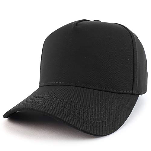 Trendy Apparel Shop High Profile Structured 5 Panel Plain Solid Dad Baseball Cap - Black