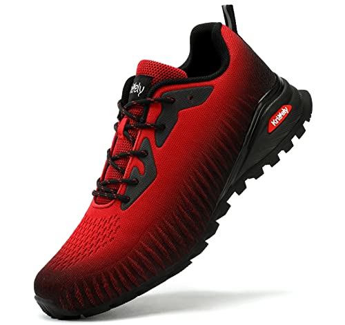ikunka Men's Fashion Sneakers Lightweight Breathable Walking Shoes Tennis Cross Training Shoe Non Slip Trail Running Shoes（Black Red 15）