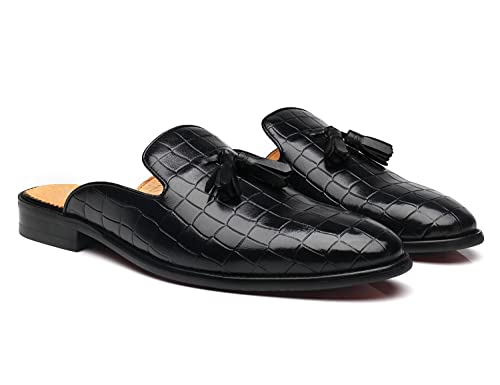 Erphpre Paul Loafers Mens Leather Mules Backless Fashion Tassel Slip on Comfortable Shoes US 10.5