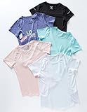 5 Pack: Women's Dry Fit Short Sleeve T Shirts, Athletic Workout Tee Tops for Gym Yoga Running (Set 2, Medium)