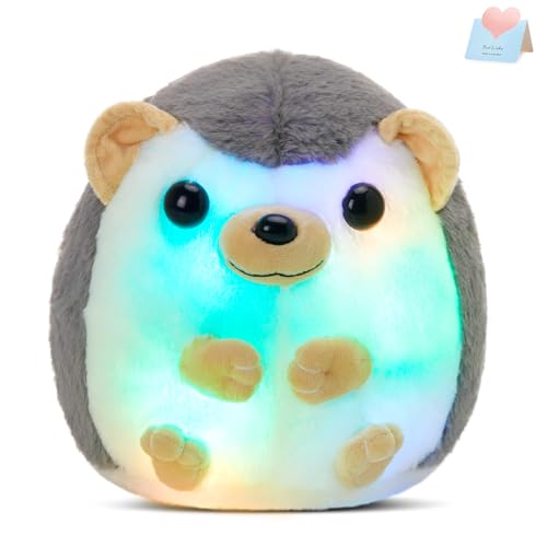 BSTAOFY 10'' Light up Hedgehog Stuffed Animal Glow Soft Plush Toy LED Nightlight Bedtime Gift for Toddlers Kids on Birthday Christmas