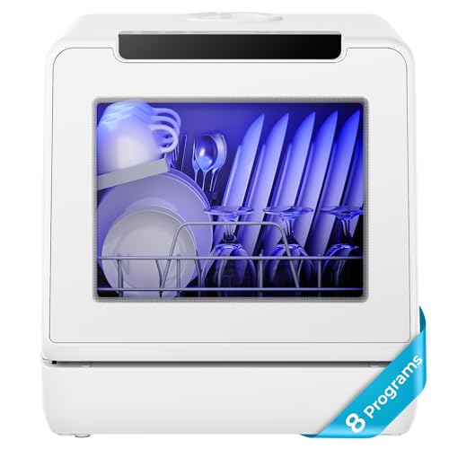 EUHOMY Portable Dishwasher Countertop, 8 Programs Dishwasher with 5L Built-in Water Tank and Drain Hose, Countertop Dishwasher No Hookup with 8 Modes with Self Clean & Baby Care, Dish Washer for RVs