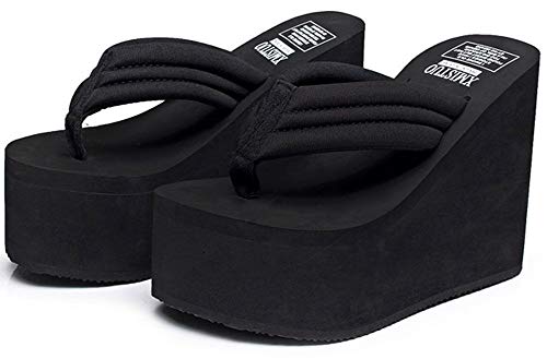 QZUnique Women Flip Flop, Thong Wedge Platform Sandals Arch Support Slippers High Heel Comfortable Cushion Shoes Summer Beach