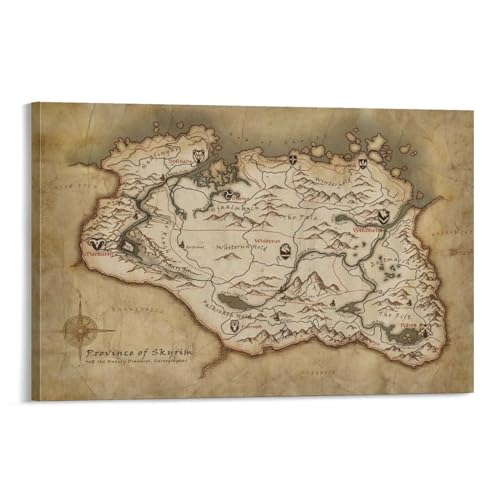 Skyrim Anthology Map Canvas Art Poster and Wall Art Picture Print Modern Family Bedroom Decor Posters 16x24inch(40x60cm)