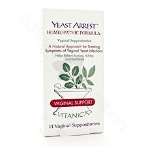 Vitanica Yeast Arrest, Homeopathic Vaginal Suppositories, for Yeast Infection Symptoms, Relieves Burning, Itching & Discharge, with Boric Acid, Tea Tree Oil & Probiotics, Vegan (Pro Logo, 14ct)