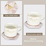 6 Pcs Pink Marble Coasters with Holder Gold Absorbent Drink Coasters Beverage Coasters Cute Ceramic Table Coaster Set Kitchen Accessories Decorative Bar Coasters Modern Coffee Table Decor Cup Coasters