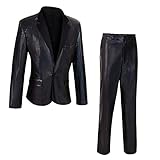 BONGZUO Mens 70s Disco Outfits Set Shiny Sequin Suit And Pants Halloween Costume(Z2981BK,L)