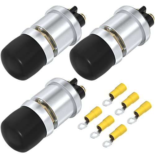 DaierTek Push Start Button Switch 12V 50A Heavy Duty Momentary Push Button Switch Waterproof Weatherproof Engine Starter Marine Horn Button 12 Volt for Auto Motor -3pcs
