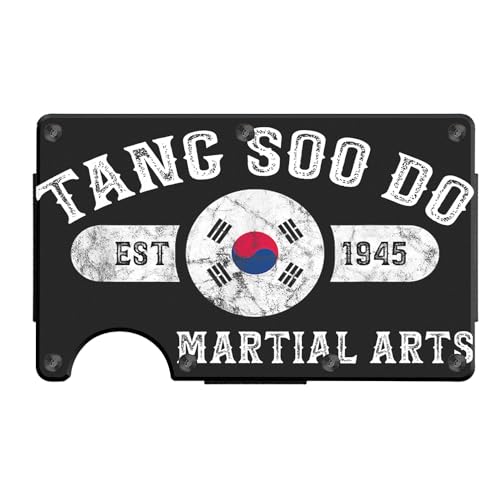 ZENVIVO Slim Wallet With Money Clip, Summer Olympic Tae Kwon Do North Korea Engraved Metal Wallet for Men, Minimalist Aluminum Card Holder with Money Clip Removable, Mens Personalized Gifts for Him