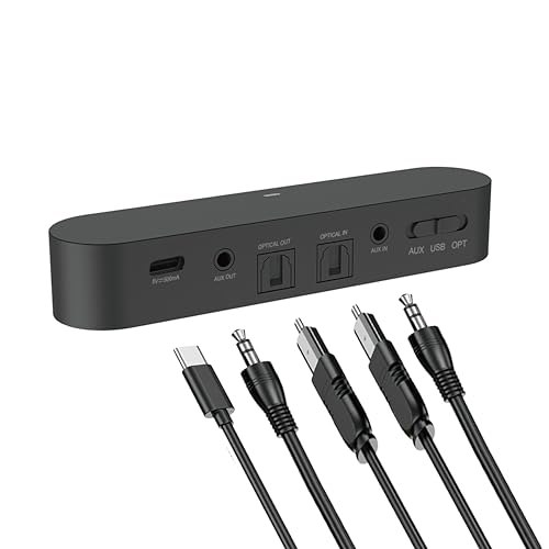 eppfun Le Audio Aptx Lossless Bluetooth 5.4 Transmitter for TV/PS5, 96K/24bit Wireless Adapter with Optical/3.5mm AUX/USB Inputs,Encrypted Auracast LC3 Audio Radio for Church/Home/School/Company