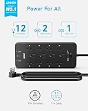 Surge Protector Power Strip (2100J), Anker 12 Outlets with 1 USB C and 2 USB Ports foriPhone 15/15 Plus/15 Pro/15 Pro Max, 5ft Extension Cord, Flat Plug, 20W USB C Charging for Home, Office,TUV Listed