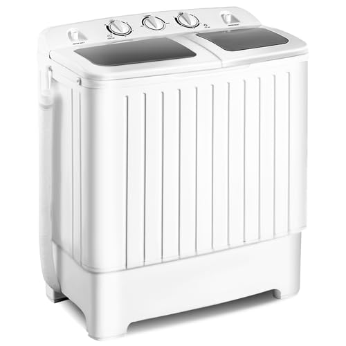 Giantex Portable Washing Machine, 20lbs Washer and Spinner Combo, Twin Tub 12lbs Wash & 8lbs Spin, Mini Compact Laundry Clothes Lavadora Portatil for Apartment Dorm RVs (White & Grey)