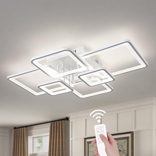 Shine LUEST Modern LED Ceiling Lights for Bedroom Dimmable Modern 6 Ring Square Ceiling Lights for Living Room with Remote Control White Bedroom Ceiling Lamp Fixures for Kitchen,Bathroom,Balcony