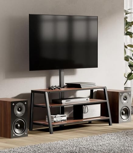 FITUEYES 3-Tier Floor TV Stand for 37-70 Inch TVs Entertainment Center Stand with Storage-Height Adjustable TV Console Stands with Walnut Board & Cable Management, VESA 600x400mm