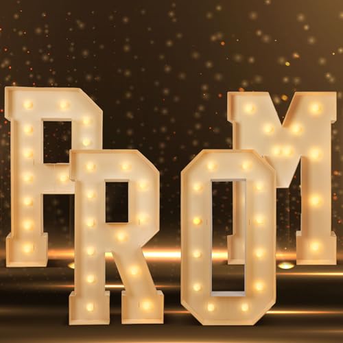 Aurelema 4 Pcs 4ft Graduation Decorations 2025 Prom Marquee Letter Lights Sign LED Marquee Light Letters Balloons Prom Numbers Letters for Wall Table Wedding Party Home Bar Decor