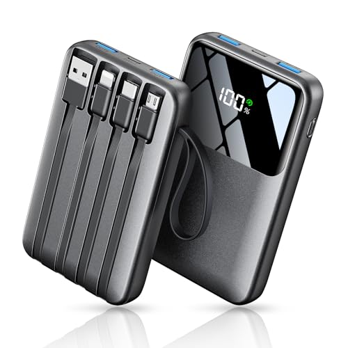 Power Bank, 15000mAh Portable Charger with Built in Cable, 22.5W Fast Charging, 6 Outputs, Slim Travel Essential Battery Pack with LED Display, Compatible with iPhone 16/15/14/13, Samsung, iPad, etc