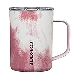 Corkcicle Disney 16 Ounce Coffee Mug Triple Insulated Stainless Steel Cup with Clear Lid and Silicone Bottom for Hot Drinks, Minnie Tie Dye