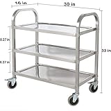 tonchean 3 Tier Stainless Steel Kitchen Trolley Cart 300lbs Capacity Commercial Utility Cart Serving Storage Cart with Locking Wheels for Restaurant Catering Hotel Home, 30”x16“x33