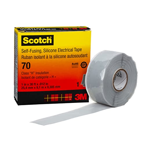 3M Scotch Self-Fusing Silicone Rubber Electrical Tape, High-Temperature Arc, Track-Resistant, Easy-Strip Liner, 7 mil, 1 in x 30 ft, Sky Blue/Gray Color, 1 Roll