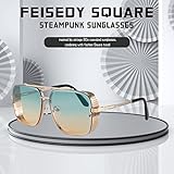 FEISEDY Sunglasses Mens Women Vintage Aviator Square Trendy Metal Steampunk Fishing Driving Sun Glasses B2894